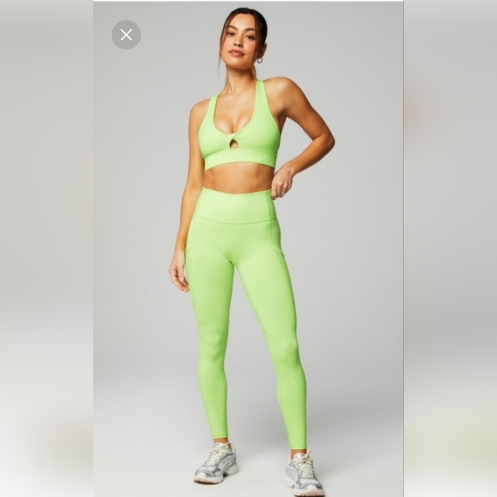 Fabletics High-Waisted On-the-Go Powerhold Sprout Green Leggings with Pocket M
